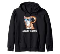 Solar Eclipse 08.12.2026 Cat Wearing Solar Eclipse Glasses Zip Hoodie