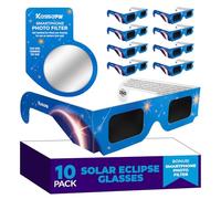 Solar Eclipse Glasses Approved 2024, (10 Pack) CE and ISO Certified Solar Eclipse Observation Glasses, Safe Shades for Direct Sun Viewing, Bonus Smartphone Photo Filter Lens, Blue Stars Design