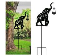 Solar Elephant Garden Stakes Outdoor Solar Decor Metal Elephant Holding Solar Animal Lantern Decorative Garden Metal Animal Stakes Outdoor Elephant Silhouette Stakes