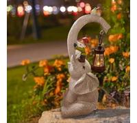 Garden Mile Elephant Solar Garden Ornaments With Lanterns - 28cm Elephant Garden Statues Outdoor Figurines With Solar Powered LED Lights For Garden Decor Durable Resin Outdoor Statues For Patio Yard