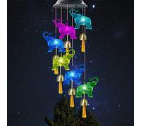 Solar Elephant Wind Chimes, Waterproof LED Garden Decor for Patio, Yard, Indoor Home Decoration - Outdoor Solar Powered
