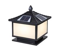 Solar Energy Column Pedestal Light 3 Light Sources Adjustable Exterior Pillar Lamp Chinese Style Solar Powered Post Cap Light for Wood Fence Deck Posts Pathway