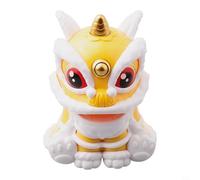 Solar Energy Powered Lion Dance Car Dashboard Ornament Featuring Automatic Head Movement and For Wealth Symbol in Chinese Style (Yellow)