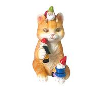 Solar Eyes Cat Statue by Idyllic Decor, Funny Garden Gnomes, Cute Cat Gift, Kitty Gnome Sculpture, Resin Art Figurine Mischievous & Whimsical Decor, Garden, Patio or Home (Orange))