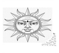 Solar Face Design-tribal Mystical Art 1000 Pieces Premium Cardboard Jigsaw Puzzle Basic Couple Partners Ultra Difficult for Easter Gift Must-have Gift Set 52x38cm/1000pcs