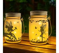 Solar Fairy Lantern Outdoor, Garden Ornaments Waterproof Hanging Frosted Glass Solar Mason Jar Lights LED Hanging Lamp for Table, Yard, Garden, Patio, Lawns Decoration Night Lights