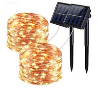 Solar Fairy Lights Outdoor, 2 Pack 100 LED 12M/33Ft Solar String Lights Garden Waterproof, 8 Modes Copper Wire Solar Lights for Garden Patio Yard Trees Christmas Wedding Party Decor (Warm white)