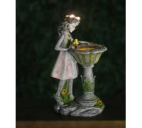 Garden Mile Solar Statue Garden Ornaments Outdoor Fairy Decorations Waterproof Resin Sculpture with Solar Lights Outdoor Garden Ornament Stone Effect Resin LED Lights Decor for Patio