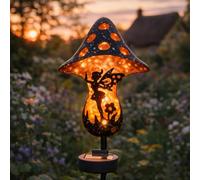 Solar Fairy Toadstool Garden Stake Light, 86cm Metal Mushroom Lamp, Hand-Beaten Design, Vintage Copper Finish, Weatherproof, Solar LED for Outdoor Gardens & Borders