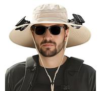Solar Fan Hat - Wide Brim Hat Men Outdoor with 2 Fans, USB & Solar Powered, Ultra-Light Breathable for Fishing, Travelling, Gardening (One Size,Beige)
