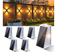 Solar Fence Lights, 6 Pack Deck Lights Outdoor,11 Warm Lighting Modes, IP65 Waterproof Fence Post Solar Powered, 4-Side Glow LED Wall Lamp, Dusk to Dawn for Yard, Garden, Railing, Patio, Step, Stair