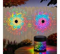 Solar Fence Lights Metal Powered Mandala Wall Projector Lamp 7 Color Changing Waterproof Outdoor Light Decorative Auto On Off For Backyard Pathway Deck Step Ornament Yard Garden Exterior(1pc)