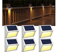 Solar Fence Lights Outdoor Garden, Stainless Steel Auto On/Off Step Light Solar Powered for Patio Wall Path Decking Gate Yard Stair Decoration (Warm White)-6 Packs