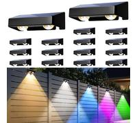 Solar Fence Lights Outdoor, Solar Wall Lights 9 Fixed Colors ＆ Color Changing Modern Solar Powered Deck Light for Halloween Step Stair Patio Backyard Porch Railing decor, IP65 Waterproof (16 Pack)