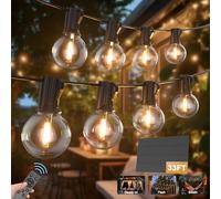 Solar Festoon Lights Outdoor,10M/33FT Outdoor String Light Solar Powered with 20+2 G40 LED Shatterproof Bulb,3 Remote Control Modes Solar String Lights IP45 Waterproof for Patio Party Wedding Decor
