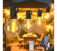 Solar Festoon Lights Outdoor 10m - USB & Solar String Lights with 20+2 LED Globe Bulbs, Waterproof Festoon Lights, Shatterproof, Remote Control, Patio, Pergola & Garden Decor