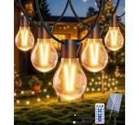 Solar Festoon Lights Outdoor, 12M/39.4FT USB&Solar String Lights Outdoor Garden Waterproof with 8 Modes,15 Shatterproof Bulbs,Timer&Remote, Garden Solar Lights for Gazebo, Patio, Party, Wedding Decor