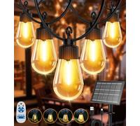 Solar Festoon Lights Outdoor,15M/50FT Solar Powered Garden String Lights with Remote, 20 Shatterproof IP65 Waterproof S14 Bulbs,Dimmable,4 Modes Outside Lights for Gazebo Graden Backyard