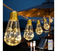 Solar Festoon Lights Outdoor 7.5m LED String with Remote 16 Vintage S17 Bulbs 8