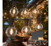 Solar Festoon Lights Outdoor,7M/23FT Outdoor String Light Solar Powered with 10+1 G40 LED Shatterproof Bulb,3 Remote Control Modes Solar String Lights IP45 Waterproof for Patio Party Wedding Decor