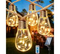 Solar Festoon Lights Outdoor,9.6M/31.5FT S14 Solar String Lights Outdoor,20 Shatterproof Bulbs Garden Outdoor Lights,IP65 Waterproof,Personalized 8 Modes,Remote for Patio Balcony Backyard Party Decor