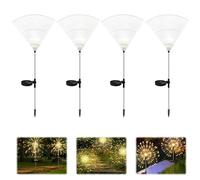 Solar Firework Lights Outdoor 4Packs Starburst Garden Lighting 150LEDs Dandelion Garden Stake Lights 8 Modes IP65 Waterproof Decorative Solar Lighting for Yard Patio Wedding Lawn Party (Warm Light)
