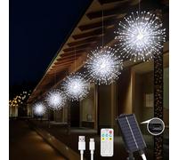 Solar Firework Lights Outdoor, 5 Pack 1000LED Solar Starburst Lights with Remote, 8 Modes Dimmable Waterproof Hanging Fairy Lights for Garden, Patio, Holiday Decor (White)
