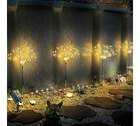 Solar Firework String Lights Outdoor Garden Decor Waterproof 4 Pack, LED Sparklers Fireworks Sticks Tall for Yard Outside, Remote Control 8 Lighting Modes Patio Planter Flowerbed Path Lawn Decorative
