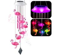 Solar Flamingo Wind Chimes, with Color-Changing LED Lights, Pink Outdoor Decor for Garden & Yard, Glowing Gift for Women, Mom & Her