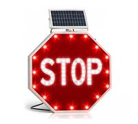 Solar Flashing LED Stop Sign - High Visibility Blinking Traffic Sign, Dusk to Dawn Auto On/Off, High Reflective, Waterproof for Road, School Zone & Parking Lot Safety