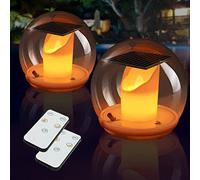 Solar Floating Candles, LED Tea Lights Warm White & Flameless, Floating Pool Light with Remote Control 3 Modes, Candle Light Waterproof Outdoor Garden Party Wedding Decor Hot Tub SPA Pool Pond (2 Pcs)