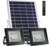 Solar Flood Lights Outdoor, 2024 Dusk to Dawn IP67 Waterproof USB and Solar Powered Security Yard Barn Sign Shed Garage Light with Remote Control 16.4ft Cords 108 Led 6500K (Medium)