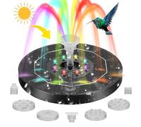 Solar Fountain,COOPOY 2024 Upgraded 100% Glass Panel,3.5W Solar Birdbath Fountains with Colorful Light Built-in 3000 Battery with 8 Spray Modes & 4 Fixed Pipes for Garden,Pool,Outdoor,Pond