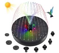 Solar Fountain for Bird Bath, 3W Solar Powered Fountain Pump with 6 Colorful LED Lights, Solar Water Fountain with 8 Nozzles & 4 Anti-Collision Bars for Outdoor Garden Pool Pond Fish Tank