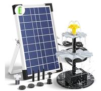 Solar Fountain Pump, Upgraded 6.5W DIY Solar Powered Water Fountain with 3600mAh Battery Backup, 9.85ft Power Cord & 6 Nozzles,Floating Fountain Water Feature for Bird Bath Fish Tank Pond Garden Decor