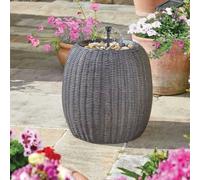 Solar Fountain Water Feature Rattan Effect Garden Outdoor Decor Patio 45cm