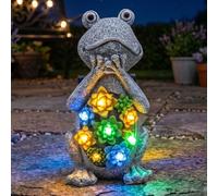 Solar Frog Garden Ornament with Lights - Pack of 3 - 24cm/9.5 inch Outdoor Frog Statue with Succulent Plant & LED Lights, Decorative Figurine for Patio, Balcony, Yard, Lawn - Unique Housewarming Gift