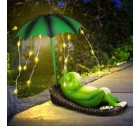 Solar Frog Statues Garden Decor,Solar Lights Garden Ornament Outdoor,Frog Lying Down and Sleeping with Umbrella LED Light,Waterproof Resin Frogs for Patio Balcony Yard,Garden Gifts for Women(Style 2)