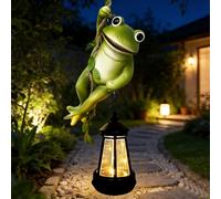 Solar Frogs Outdoor Garden Statues, Christmas Hanging Climbing Rope Frog on a Vine with Lantern Tree Hugger Figurine Lights for Outside Yard Art Sculptures Porch Balcony Wall Decor, Funny Gifts