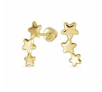 Solar Fun Celestial USA Patriotic Mini Crawler 3 Star Stud Earrings Screw Back For Women Teens Genuine Yellow Gold