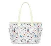 Solar Galaxy Cartoon Tote Bag for Women Solar Planet Handbag Lightweight Quilted Puffer Tote Bags Large Zip Briefcase Shoulder Bag for Travel Work Gym