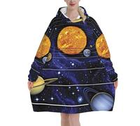 Solar Galaxy Print Flannel Blanket Hoodie, Oversized Blanket Hoodie For Adults, Wearable Hooded Sweatshirt With Pocket For Teenagers