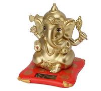 Solar Ganesha Statue, Hindu Lord Ganesh Idol for Car Dashboard Indian Elephant God Sculpture for Home Garden Decor, Middle (Gold)