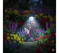 Solar Garden Gnome Outdoor Statue with Solar LED Lampost & Welcome Board Garden Figurine, Funny Solar Light Halloween Decoration for Balcony Garden Patio Yard Lawn (Yellow)