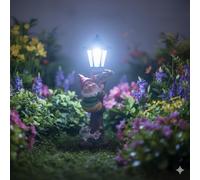 Solar Garden Gnome Outdoor Statue with Solar LED Lampost & Welcome Board Garden Figurine, Funny Solar Light Halloween Decoration for Balcony Garden Patio Yard Lawn