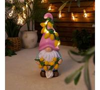 Solar Garden Gnome Outoor Ornament with Light Up Lemon Hat Automatic On/Off Weatherproof 15 Inches Standing Novelty Gnome Statue Garden Patio Lawn Decoration