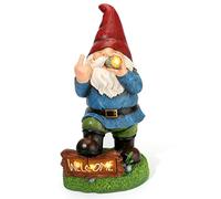 Solar Garden Gnome Statue, 13.5" Tall Funny Outdoor Decor with LED Lights | 13.5" Resin Naughty Gnome with Hand-Painted Details, Solar Powered LED Lights Illuminate Garden, Yard & Patio Decor
