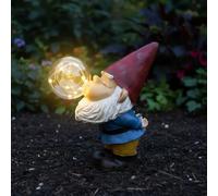 Solar Garden Gnome Statue - Light Up Bubble Blowing Outdoor Gnome Ornament, Weatherproof Resin Garden Decoration, Novelty Garden Gift for Lawn, Patio or Pathway