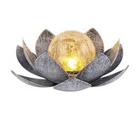 Solar Garden Lamp - Crackled Glass Orb, Lotuss Style Decor | LED Globe Light, IP44 Weatherproof Design, Outdoor Flower Sculpture, Metal Base, Yard Illumination for Patio, Lawn, Pathway, Garden