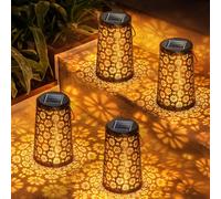 Solar Garden Lanterns 4 Pack, Weatherproof Metal Outdoor Lights - Solar Powered Decorative Lighting for Pathway Fence, Gift for Mother's Day Birthday